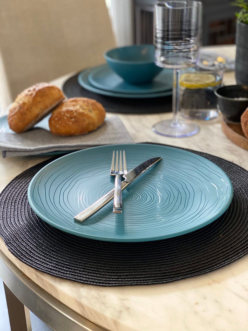 Bzyoo 12 Piece Melamine Dinnerware Set - Durable, Dishwasher Safe Plates and Bowls - Casual Dining, Parties, Blue Dish Set Organica Blue Collection - Image 3